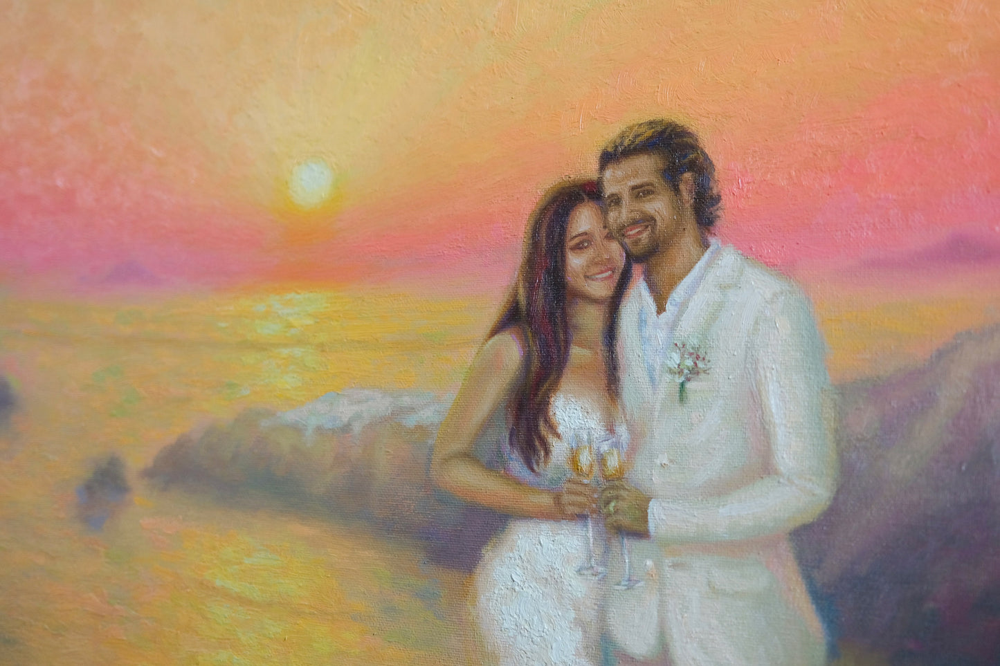 Original Painting: Wedding in Santorini - Kate & Dean