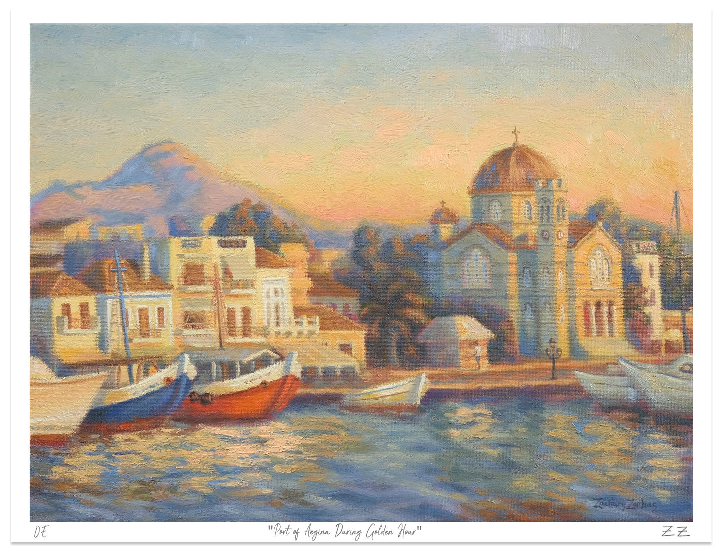 Art Print: Port of Aegina During Golden Hour