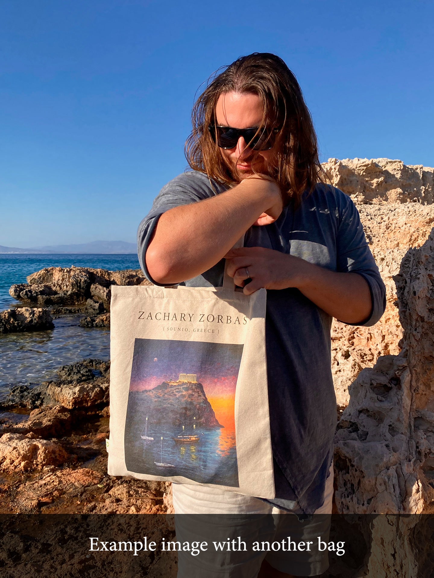 Tote Bag Organic: Two Cypresses with Wildflowers in Tzikides Aegina
