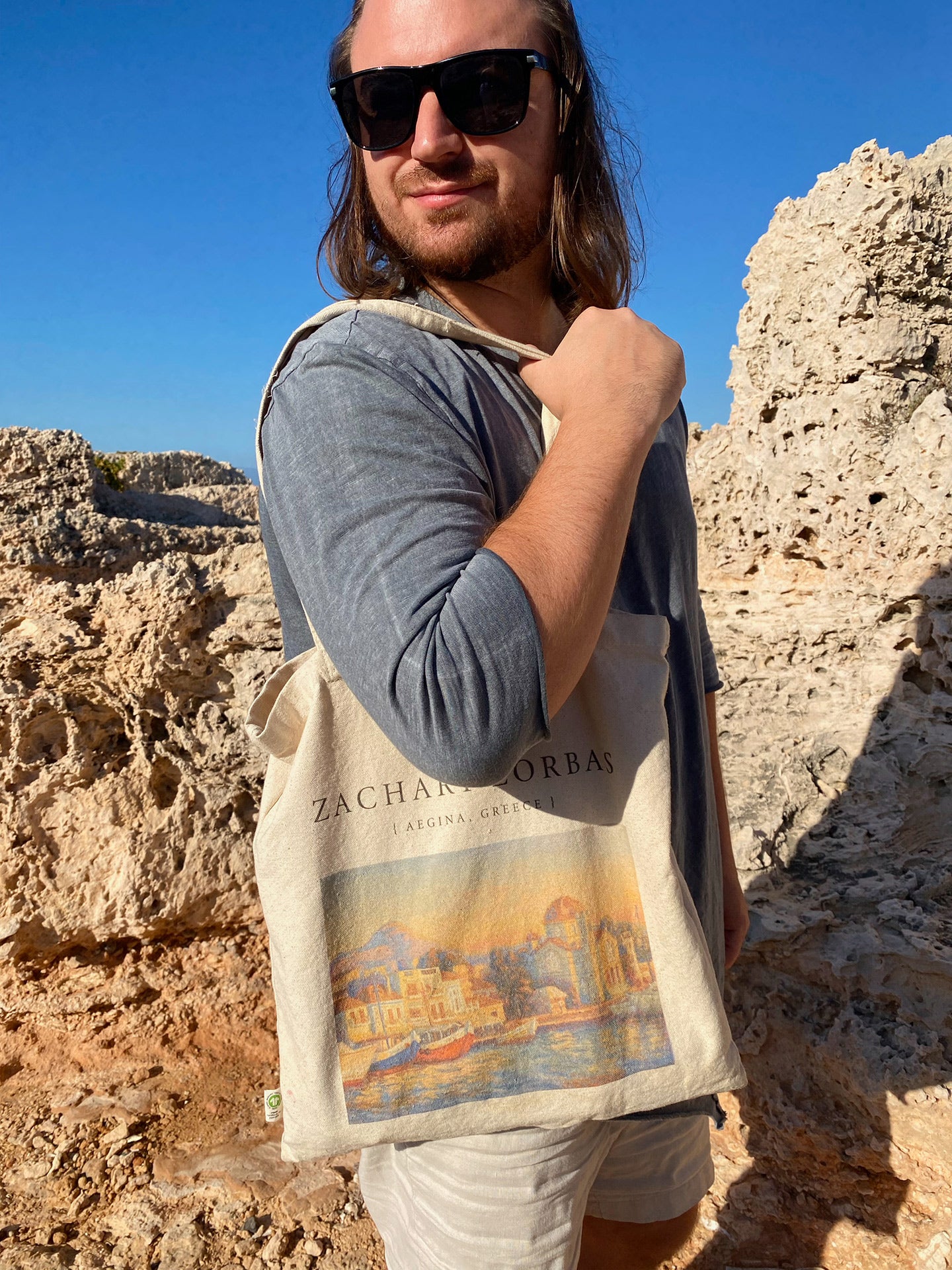 Tote Bag Organic: Port of Aegina During Golden Hour