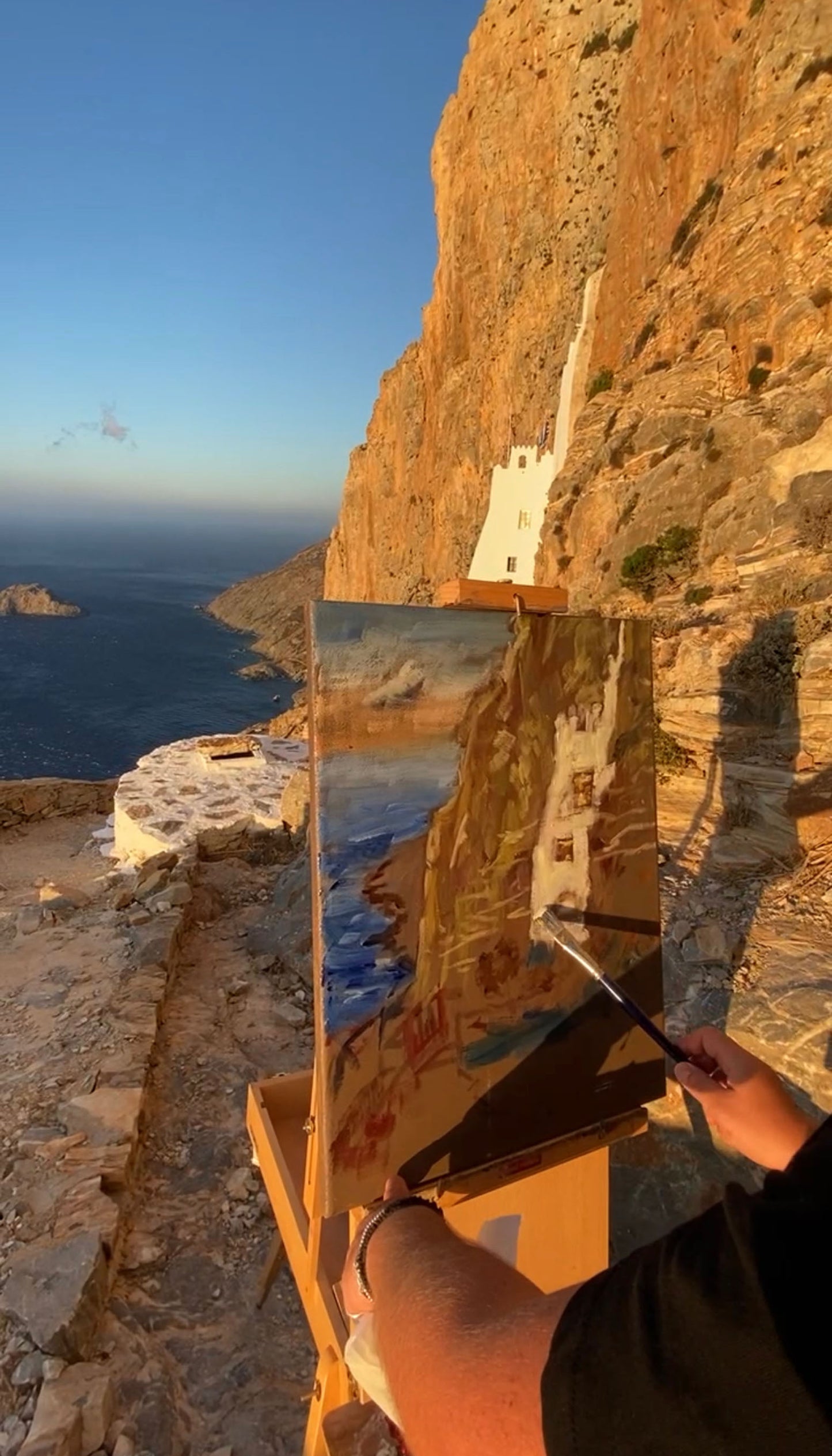 Original Painting: Cliffside Monastery in Amorgos