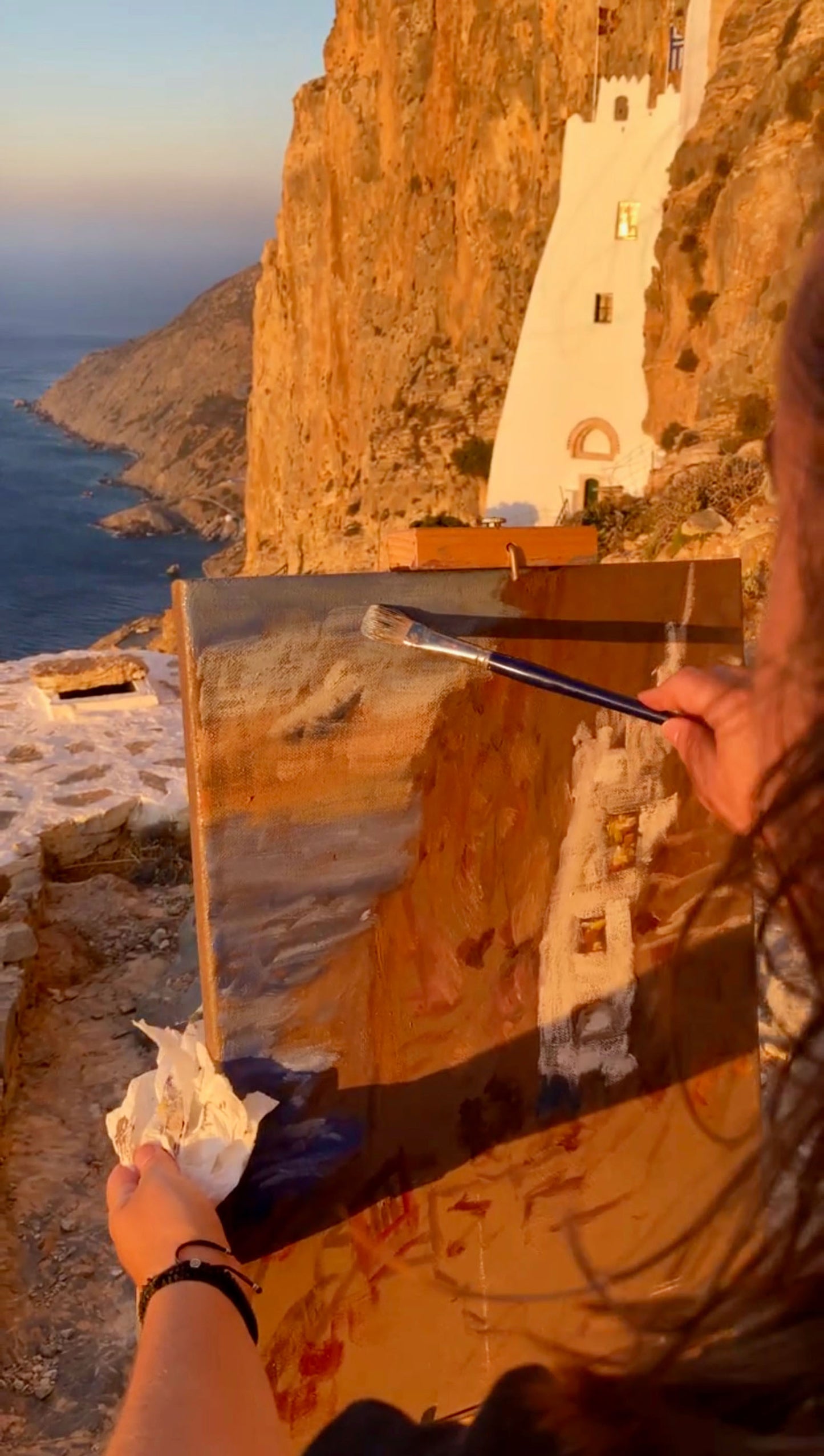 Original Painting: Cliffside Monastery in Amorgos