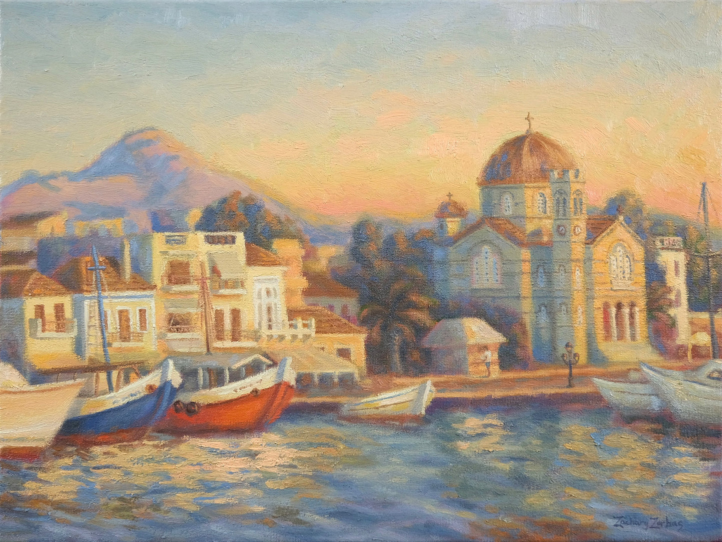 Original Painting: Port of Aegina During Golden Hour