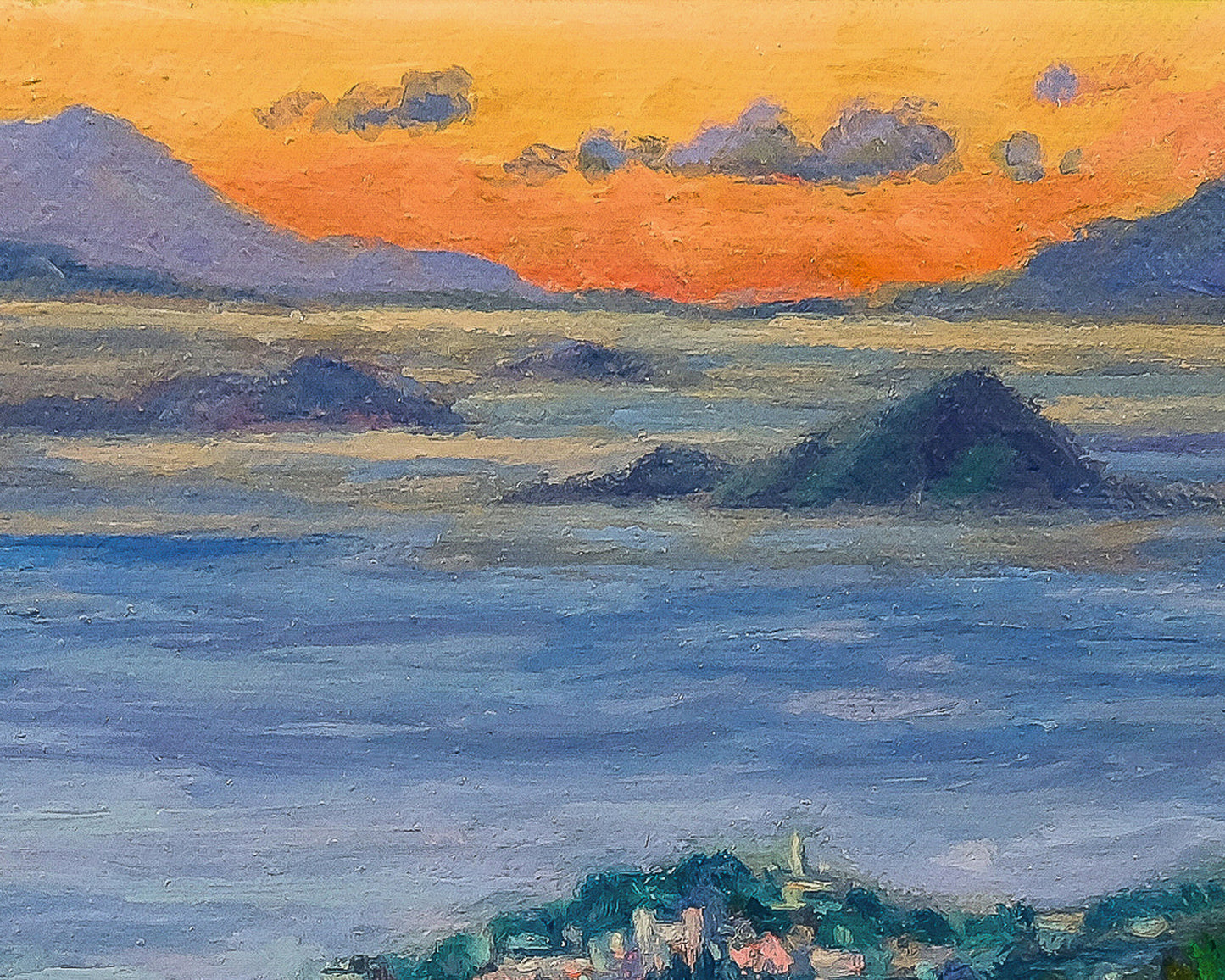 Original Painting: Sunrise Overlooking Aegina Town