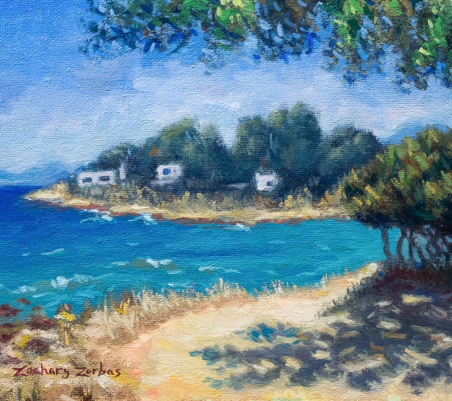 Original Painting: Juniper Tree at Horeftra Beach in Aegina