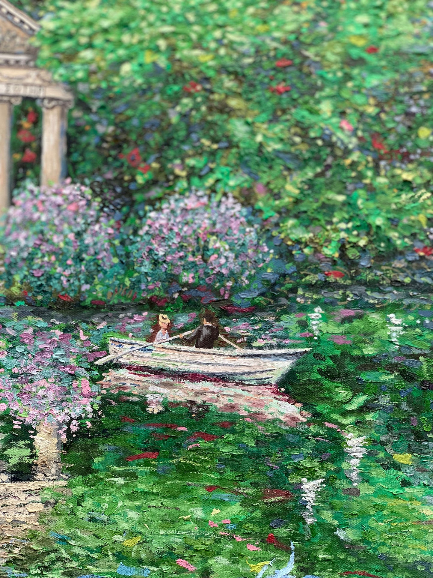 Original Painting: Lake with Row-Boats in Villa Borghese, Rome
