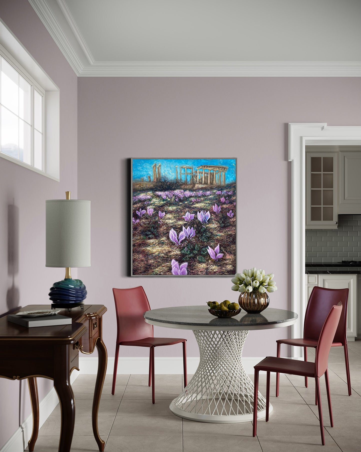 Original Painting: Cyclamen Flowers at Afaia’s Temple