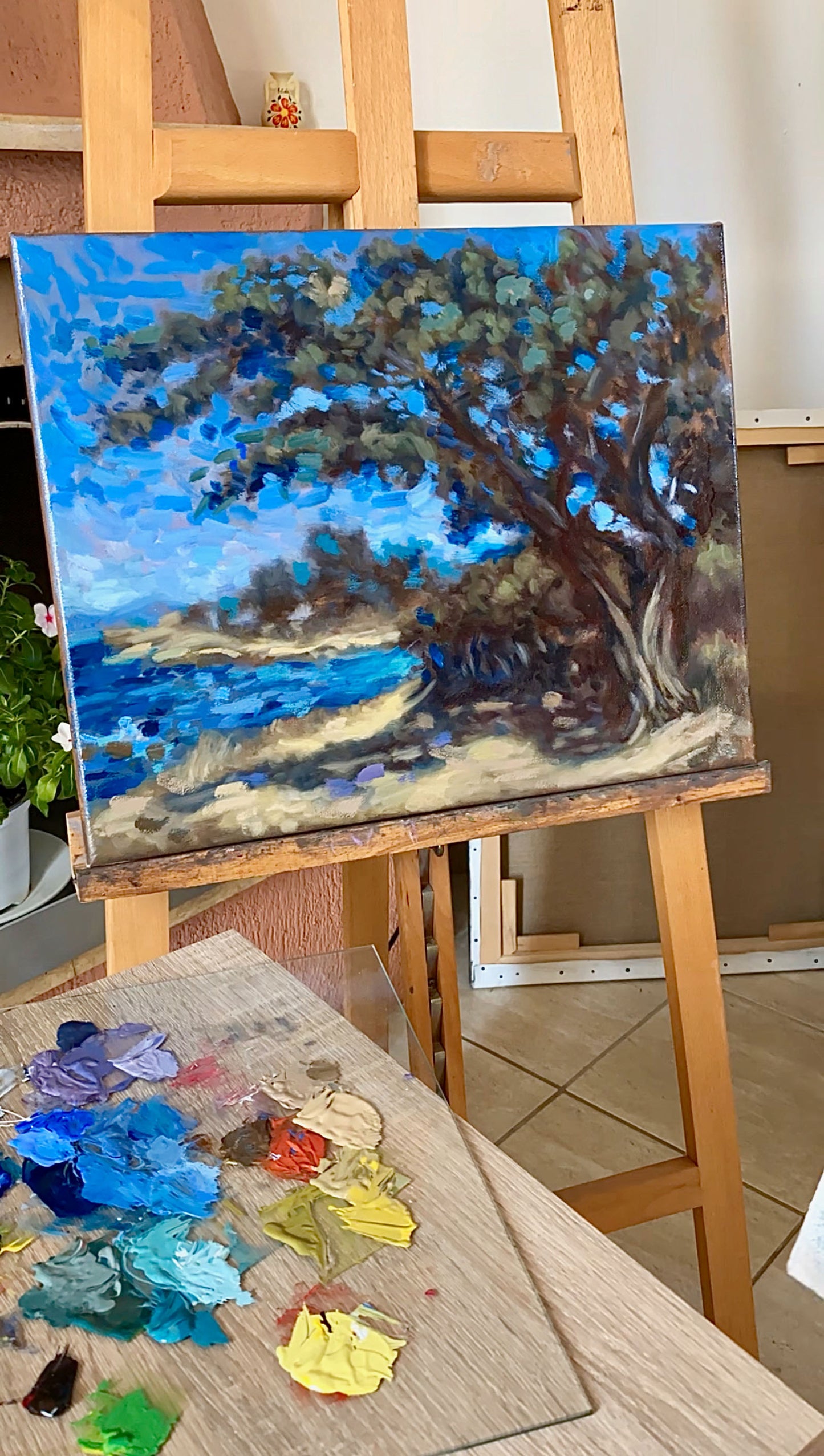 Original Painting: Juniper Tree at Horeftra Beach in Aegina