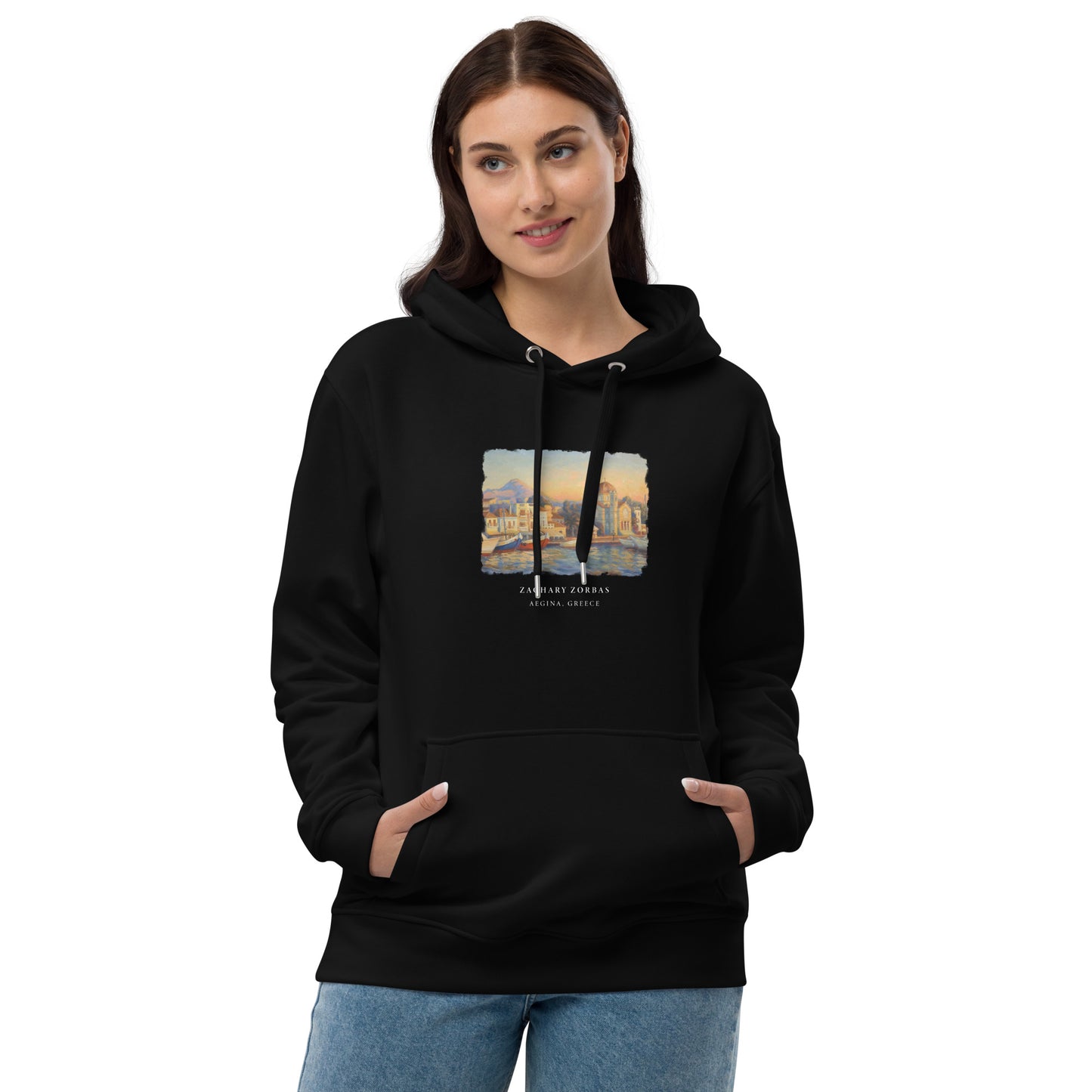 Hoodie: Port of Aegina During Golden Hour Premium Eco Dark