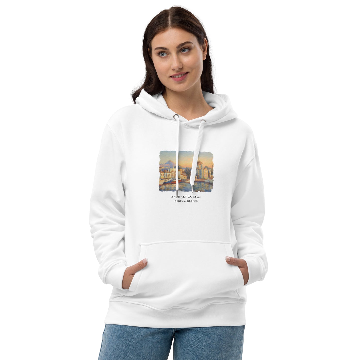 Hoodie: Port of Aegina During Golden Hour Premium Eco