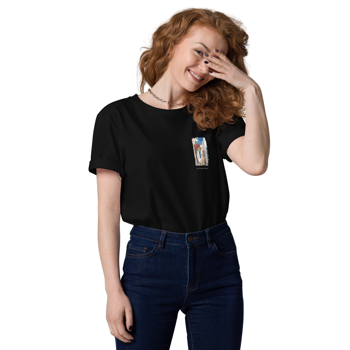 T-Shirt: Mykonos Town Unisex Organic Cotton Dark Left