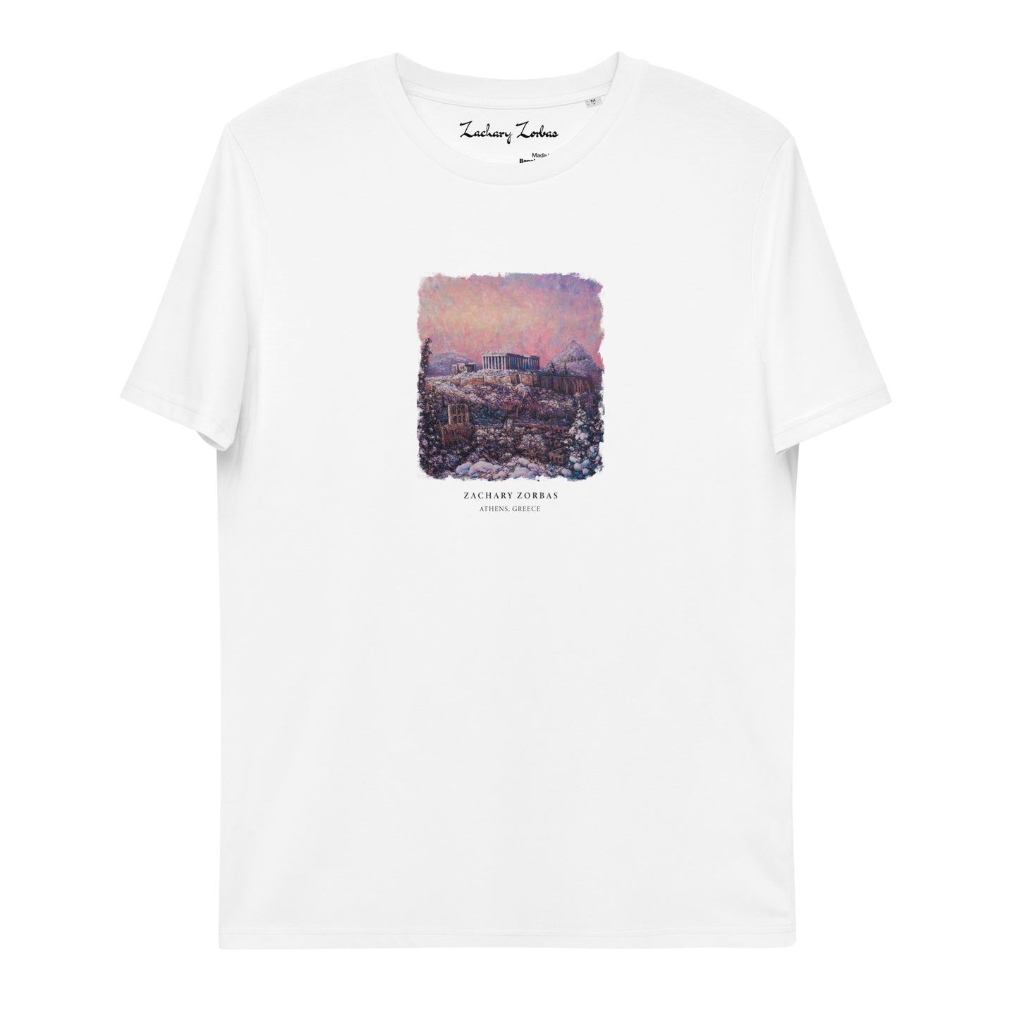 T-Shirt: Morning Snow on the Acropolis Unisex Organic Cotton