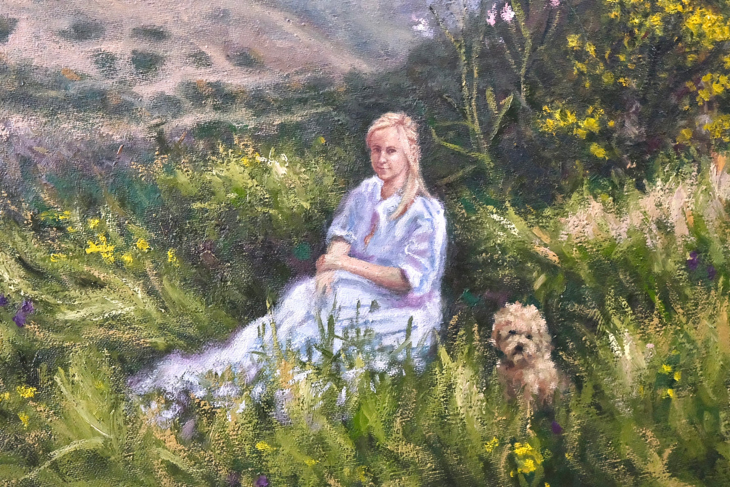 Original Painting: Lady in Aegina Spring with Her Poodle