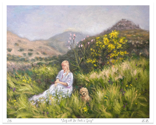 Art Print: Lady in Aegina Spring with Her Poodle