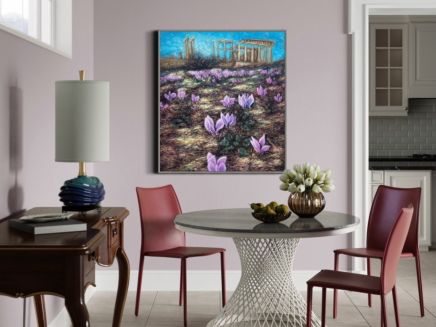Original Painting: Cyclamen Flowers at Afaia’s Temple