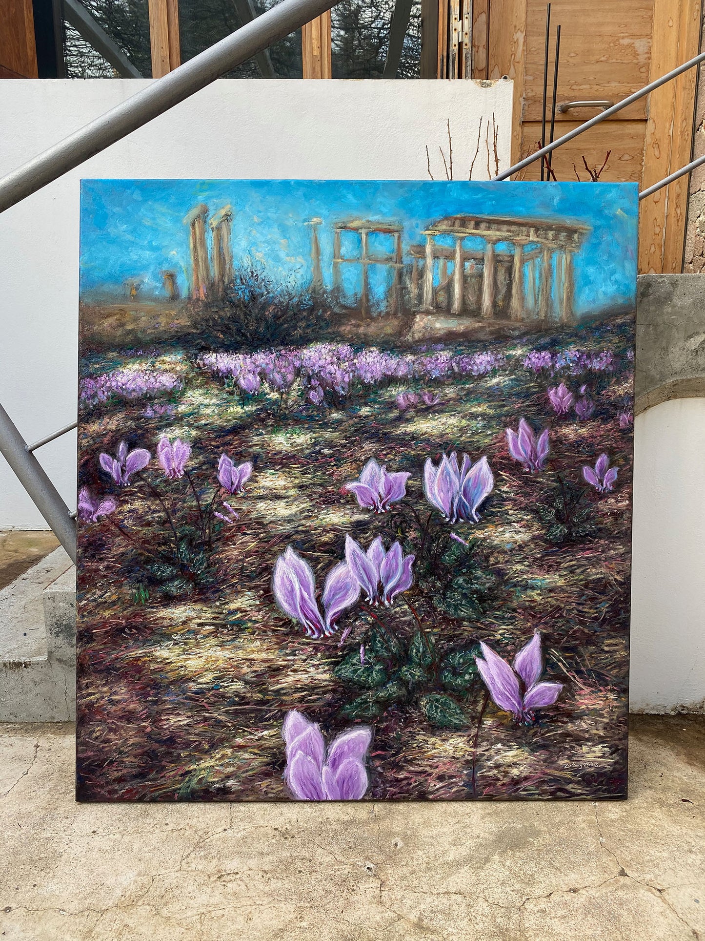 Original Painting: Cyclamen Flowers at Afaia’s Temple
