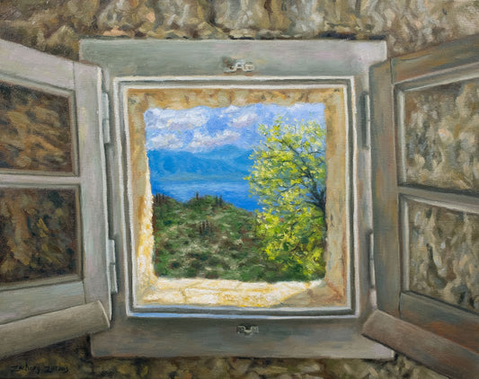 Original Painting: Mulberry House Window in Corfu