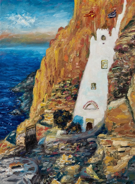 Original Painting: Cliffside Monastery in Amorgos