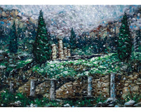 Art Print: Snowfall at the Temple of Apollo in Delphi