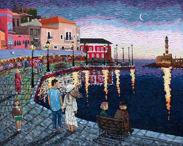 Original Painting: A Night in Chania Crete