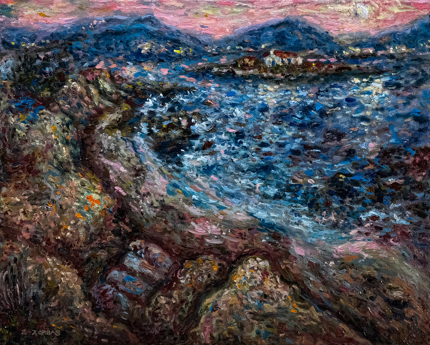 Original Painting: Beach with Islet in Vagia Aegina
