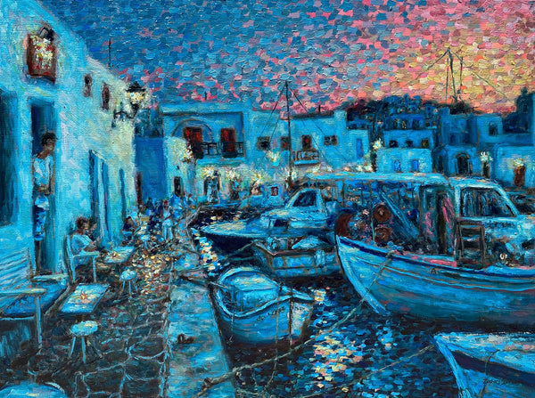 Canvas Print: Evening in Naoussa Paros