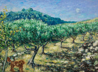Original Painting: Walking in the Olive Grove with Toby in Tzikides Aegina
